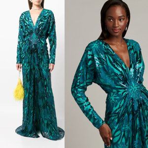 NWT TADASHI SHOJI BLANCHE DRAPED DOLMAN GOWN DRESS BUB18487LB PEACOCK